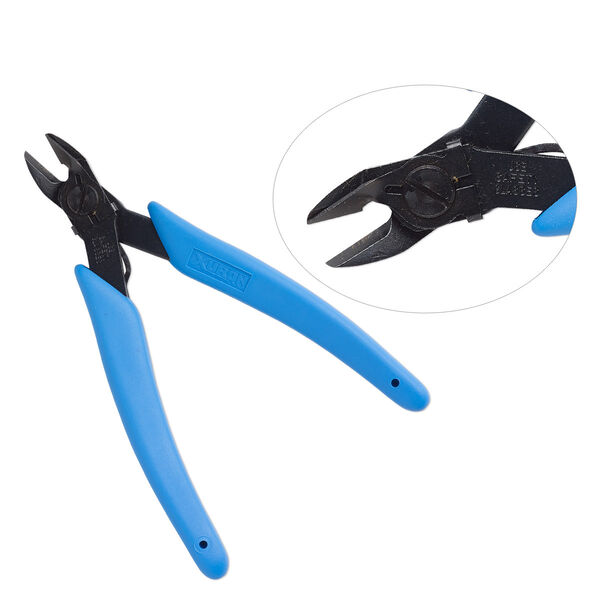 Pliers, Xuron®, #9200F, flush-cutter, steel and rubber, black and blue, 5 inches with retaining clip. Sold individually. image number 0