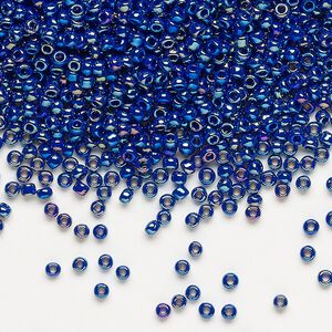 Seed bead, Dyna-Mites™, glass, pkg/1/2kg, #11 round, opaque rainbow dark blue, (737R 11/0 RR).