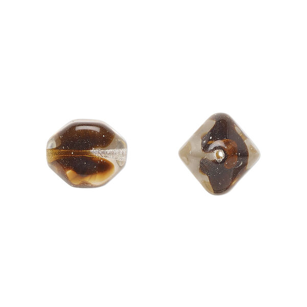 Bead, Czech pressed glass, brown/clear, 12mm 4-sided oval. Sold per 15" to 16" strand. image number 0