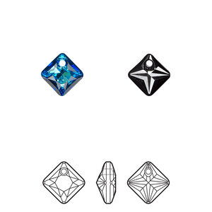 Drop 72pk crystal Bermuda blue P, Swarovski&reg; 9mm pendant princess cut 6431