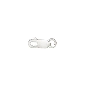 Clasp lobster claw 1pkg1 satin sterling silver, 12x4mm / 5mm closed jump ring, 1-strand