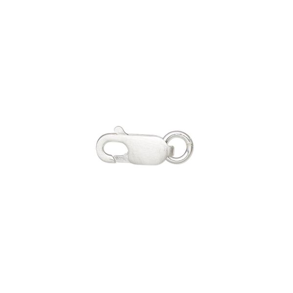 Clasp, lobster claw, satin-finished sterling silver, 12x4mm with 5mm closed jump ring. Sold individually. image number 0