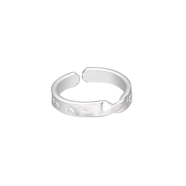 Ring, silver-plated copper, 4mm wide with twist and dots design, adjustable. Sold individually. image number 0