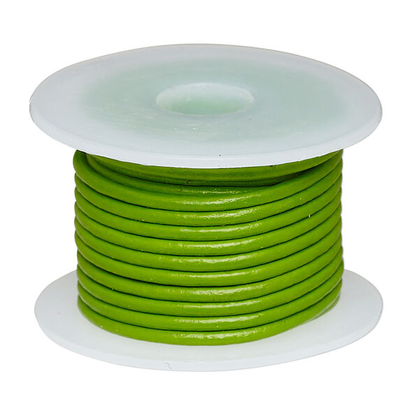 Cord, leather (dyed), green, 1.4-1.6mm round. Sold per 5-yard spool. image number 0