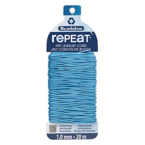 Cord, Beadalon® RePEaT™, recycled polyethylene, sky blue, 1mm, 100-pound test. Sold per 20-meter card.