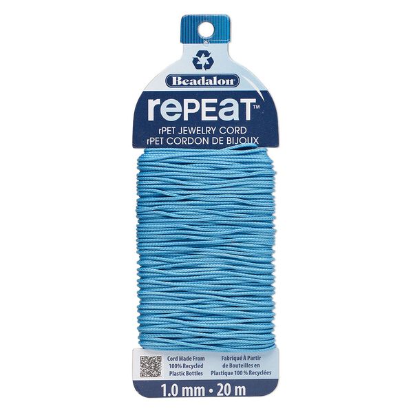 Cord, Beadalon® RePEaT™, recycled polyethylene, sky blue, 1mm, 100-pound test. Sold per 20-meter card. image number 0
