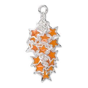 Focal, epoxy and silver-plated brass, orange, 32x16mm star cluster. Sold per pkg of 4.
