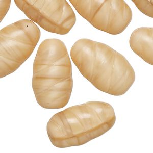 Bead, pressed glass, translucent tan, 20x12mm grooved oval. Sold per 2-ounce pkg, approximately 15 beads.
