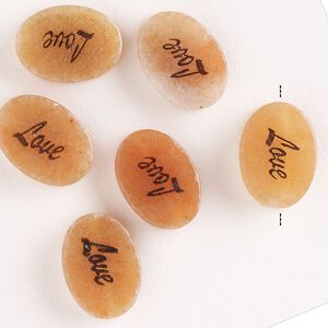 Red aventurine / enamel 1pkg6, double-sided "Love" flat oval bead 14x10mm-14x11mm