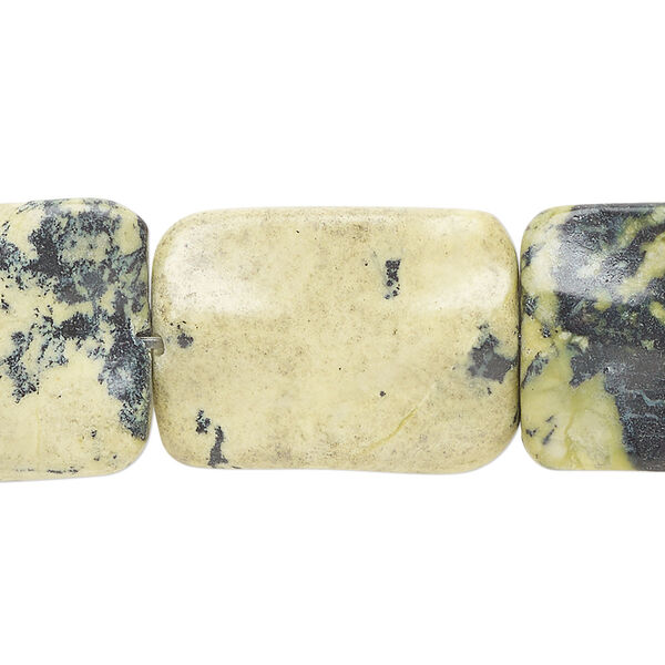 Bead, yellow "turquoise" (serpentine and quartz) (natural), 25x18mm wavy rectangle, B- grade, Mohs hardness 2-1/2 to 6. Sold per 15" to 16" strand. image number 0