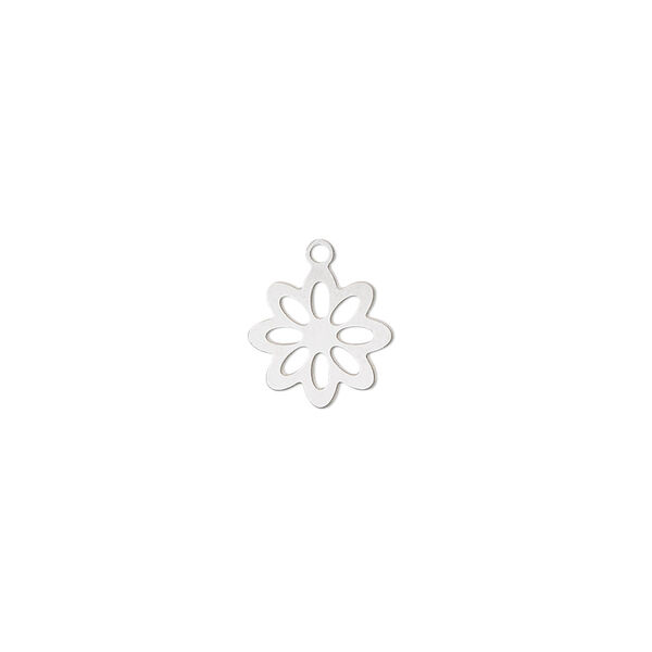 Charm, Lazer Lace™, stainless steel, 10mm double-sided open flower. Sold per pkg of 4. image number 0