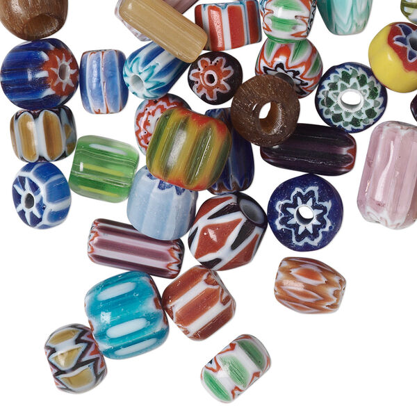 Bead mix, chevron glass, mixed colors, 4x2mm-12x8mm mixed shape. Sold per pkg of 50. image number 0