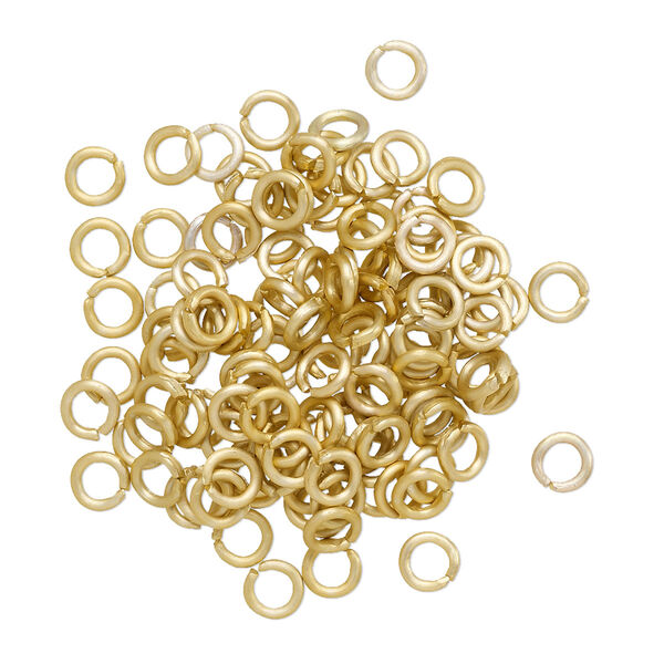 Jump ring, anodized aluminum, gold, 4mm matte round, 2.4mm inside diameter, 20 gauge. Sold per pkg of 100. image number 0