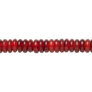 Bead, horn (dyed), red, 6x2mm hand-cut rondelle. Sold per 15-1/2" to 16" strand.