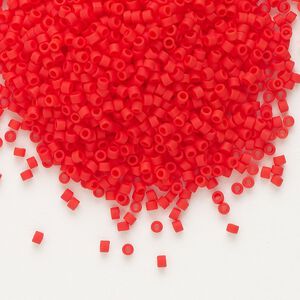 Seed bead, Delica®, glass, pkg/250g, #11 round, opaque matte vermillion red (DB-0757).