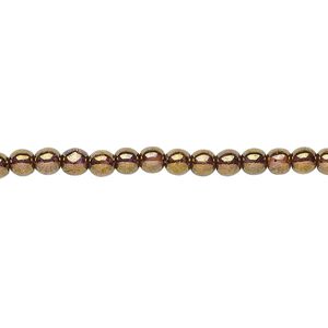 Bead, Czech glass druk, translucent copper luster, 4mm round. Sold per 15-1/2" to 16" strand.