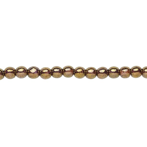 Bead, Czech glass druk, translucent copper luster, 4mm round. Sold per 15-1/2" to 16" strand. image number 0