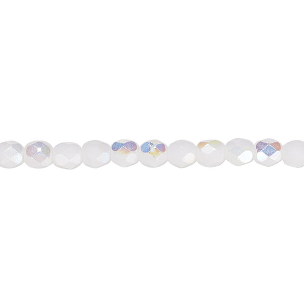 Bead, Czech fire-polished glass, opaque white AB, 4mm faceted round. Sold per 15-1/2" to 16" strand, approximately 100 beads. image number 0