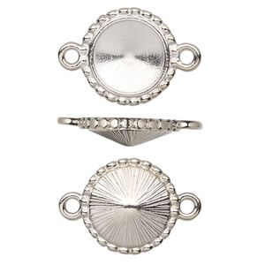 Link, Almost Instant Jewelry® and TierraCast®, white bronze-plated pewter (tin-based alloy), 17mm round with beaded edge and 12mm rivoli glue-in setting. Sold per pkg of 20.