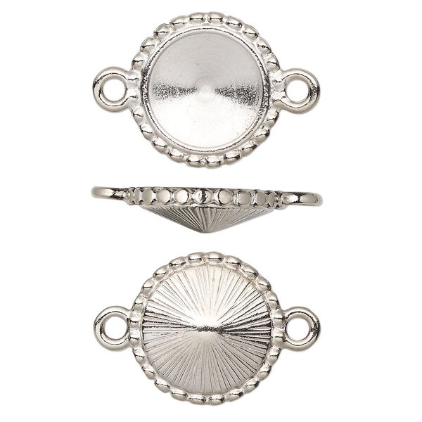 Link, Almost Instant Jewelry® and TierraCast®, white bronze-plated pewter (tin-based alloy), 17mm round with beaded edge and 12mm rivoli glue-in setting. Sold per pkg of 20. image number 0