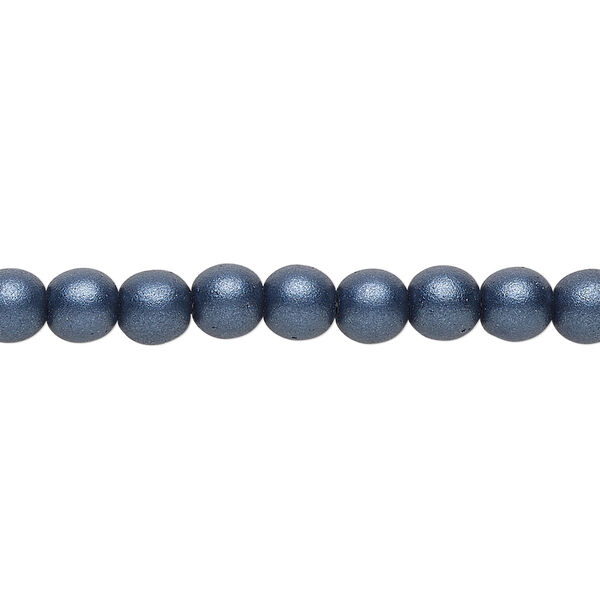 Bead, Czech glass druk, opaque satin dark blue, 6mm round. Sold per 15-1/2" to 16" strand. image number 0