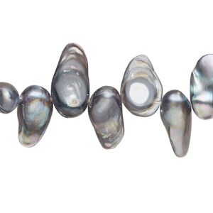 Freshwater pearl 1pkg1, baroque, 15 inch silver peacock 8x7mm-19x8mm cultured
