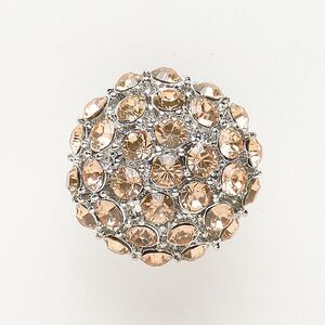 Bead, slide, brass and glass, pkg/1, 26mm round, silver finish and peach.