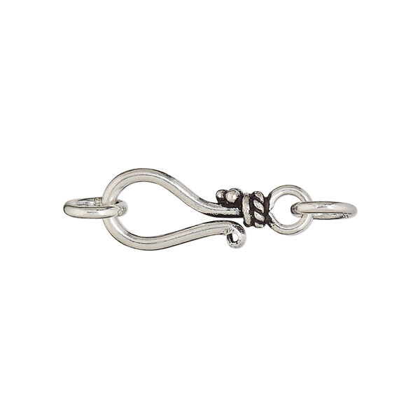 Clasp, hook-and-eye, antiqued sterling silver, 18x9mm with 2 jumprings. Sold per pkg of 3. image number 0