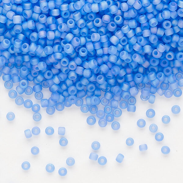 Seed bead, Dyna-Mites™, glass, pkg/40g, #11 round, translucent frosted rainbow blue, (13FAB 11/0 RR). image number 0