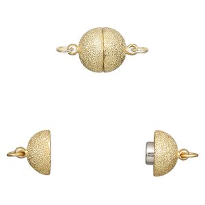 Clasp magnetic 1pkg1 sterling silver, 10mm stardust round, "vermeil" 1-strand