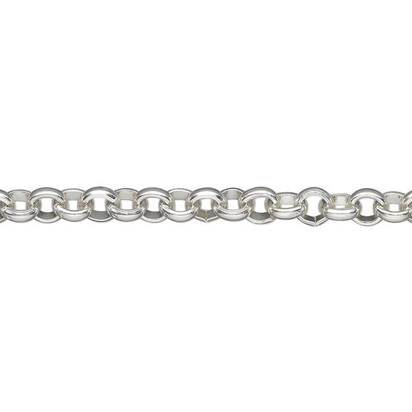 Chain, silver-finished steel, 4.5mm rolo. Sold per pkg of 1 meter. image number 0