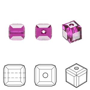Bead 48pk fuchsia, Crystal Passions® 8mm cube 5601