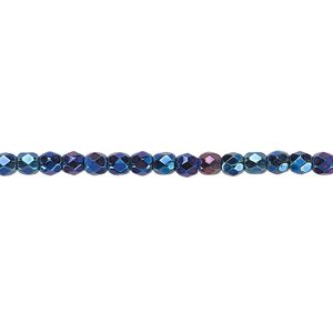 Bead, Czech fire-polished glass, opaque iris blue, 3mm faceted round. Sold per 15-1/2" to 16" strand.