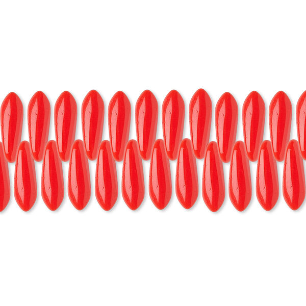 Bead, Czech pressed glass, opaque orange-red, 10x3mm top-drilled dagger. Sold per 15-1/2" to 16" strand, approximately 190-200 beads. image number 0