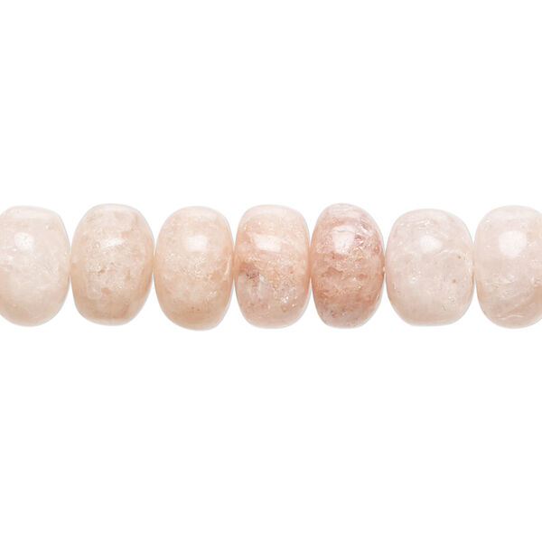 Bead, peach sunstone (natural), 9x6mm-10x7mm hand-cut rondelle with 0.4-1.4mm hole, B- grade, Mohs hardness 6 to 6-1/2. Sold per 13-inch strand, approximately 50 beads. image number 0