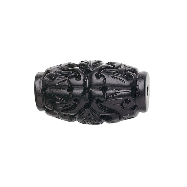 Jet 1pkg1, hand-carved oval bead natural 25x14mm image number 0