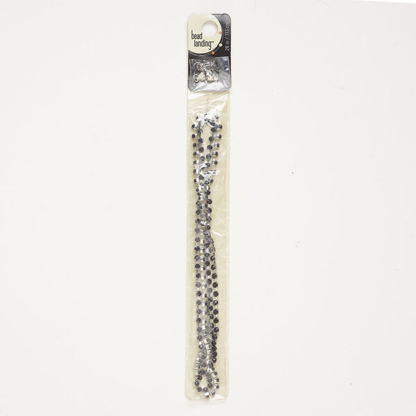 Chain mix, brass and glass, pkg/1, silver finish and black, 3mm cupchain and 3.5mm connectors. image number 0