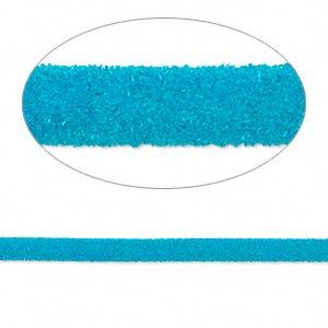 Cord, velveteen and rubber, turquoise blue, 3mm round with 1-1.5mm hole. Sold per pkg of 5 feet.