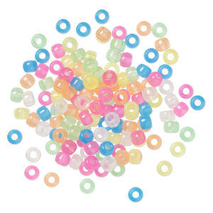 Pony bead mix 1pkg900, The Beadery&reg;, plastic, translucent, mixed glow colors, 9x6mm (750V285)
