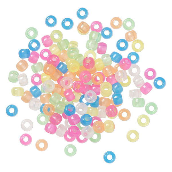 Pony bead mix 1pkg900, The Beadery&reg;, plastic, translucent, mixed glow colors, 9x6mm (750V285) image number 0