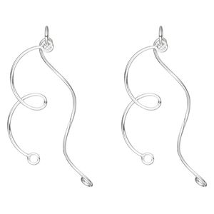 Drop, sterling silver, 25mm knot and wave with 2 loops. Sold per pkg of 2.