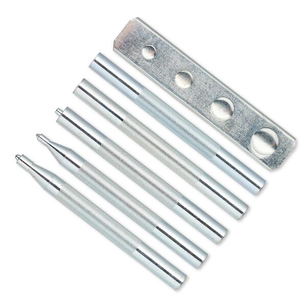 Rivet and snap setter, steel, 4-3/4 inches with textured grip and 4-3/4 x 1 x 1/4 inch anvil. Sold per 6-piece set. image number 0