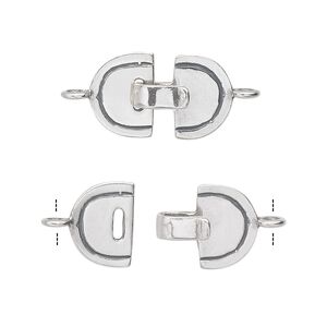 Clasp hook 1pkg1 sterling silver, 27x11.5mm oval, JBB Findings 1-strand