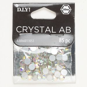 Flat back, glass, pkg/85, opaque clear AB, 4.6-4.8mm round, SS20.