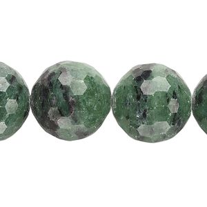 Ruby in zoisite 1pkg1, faceted round bead natural 15 inch 17-18mm