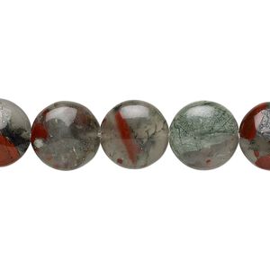African bloodstone 1pkg1, puffed flat round bead natural 8 inch 12mm