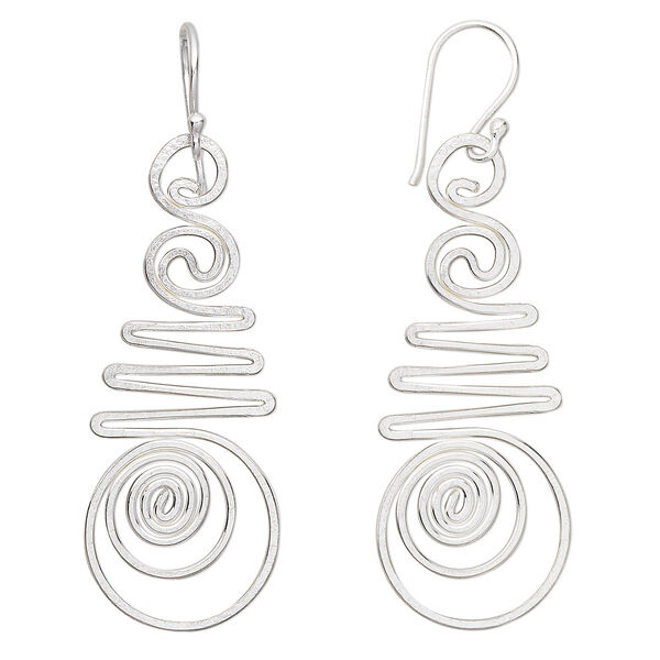Earring, Create Compliments®, sterling silver, 50x15mm-64x20mm fancy wirework. Sold per pair. image number 0