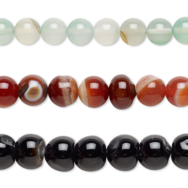 Bead mix, multi-agate (dyed / heated), mixed colors, 10-14mm round, Mohs hardness 6-1/2 to 7. Sold per pkg of (3) 13-inch strands. image number 0