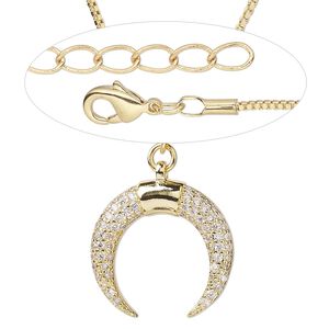 Necklace, Everyday Jewelry™, gold-finished brass and cubic zirconia drop with gold-finished brass chain, 18 inches with 1-1/4 inch extender chain. Sold individually.
