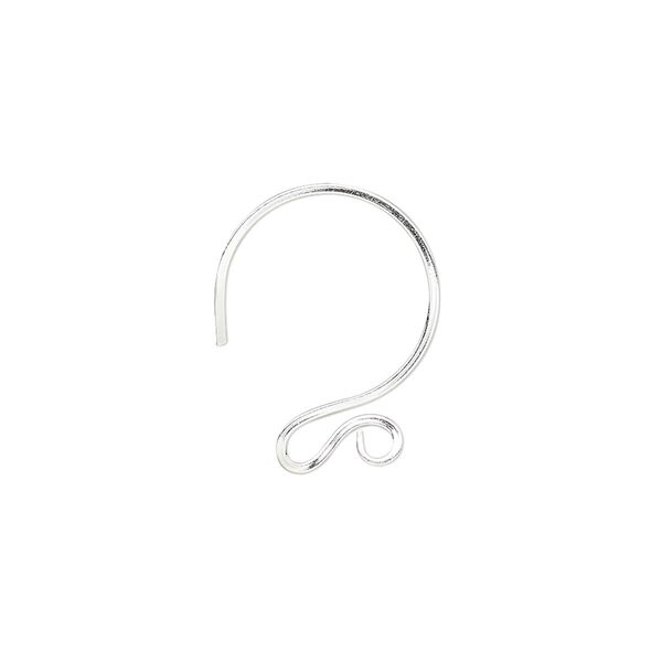 Ear wire French hook 1pkg2 sterling silver, 19mm flat wire / open loop, 20 gauge 1 pair image number 0